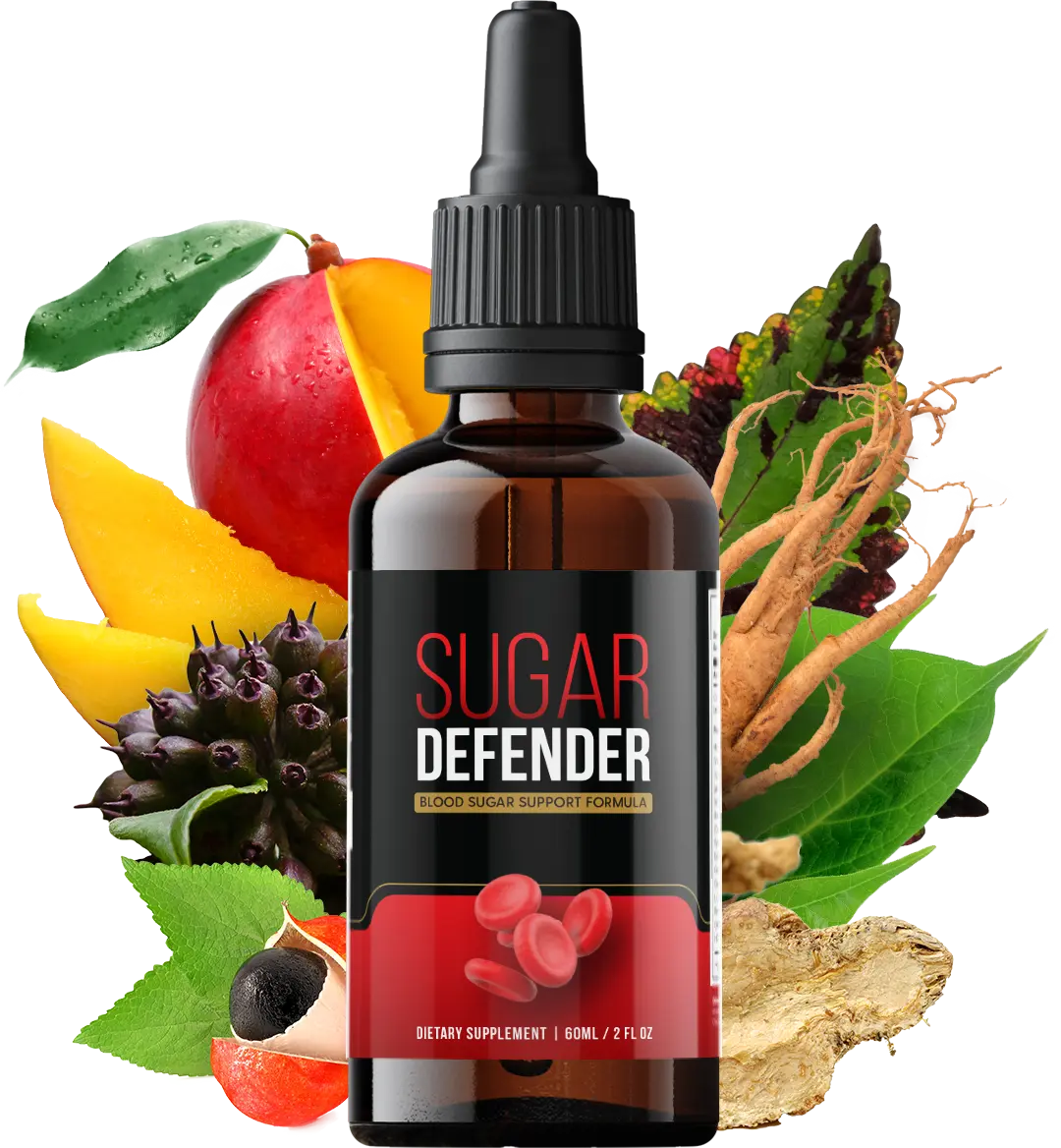 Sugar Defender supplement bottle with fruits